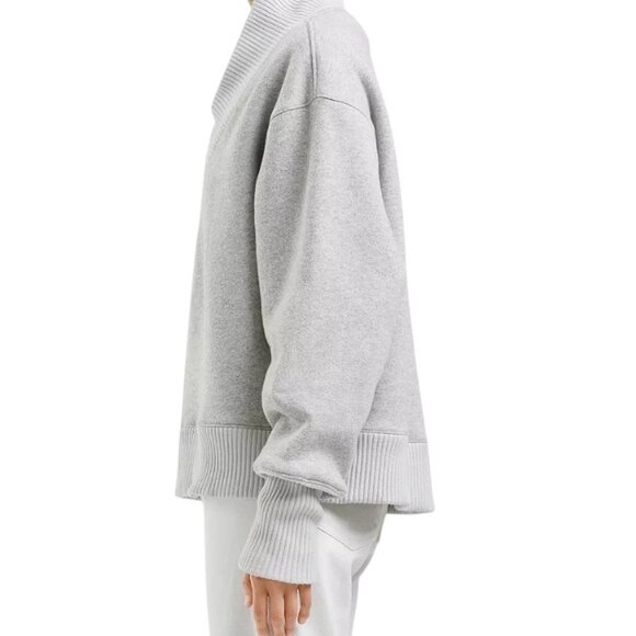 AGOLDE Drop Shoulder Grey White Boxy Klara Extended V-Neck Sweatshirt - Picture 4 of 13